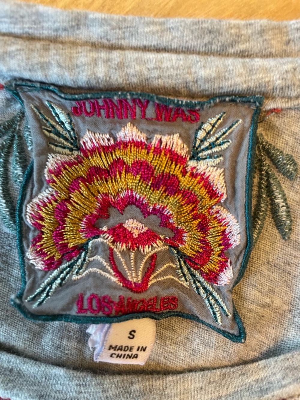 Johnny Was Light Gray Trapeze Tee  with Colorful Floral Embroidery - Picture 7 of 9